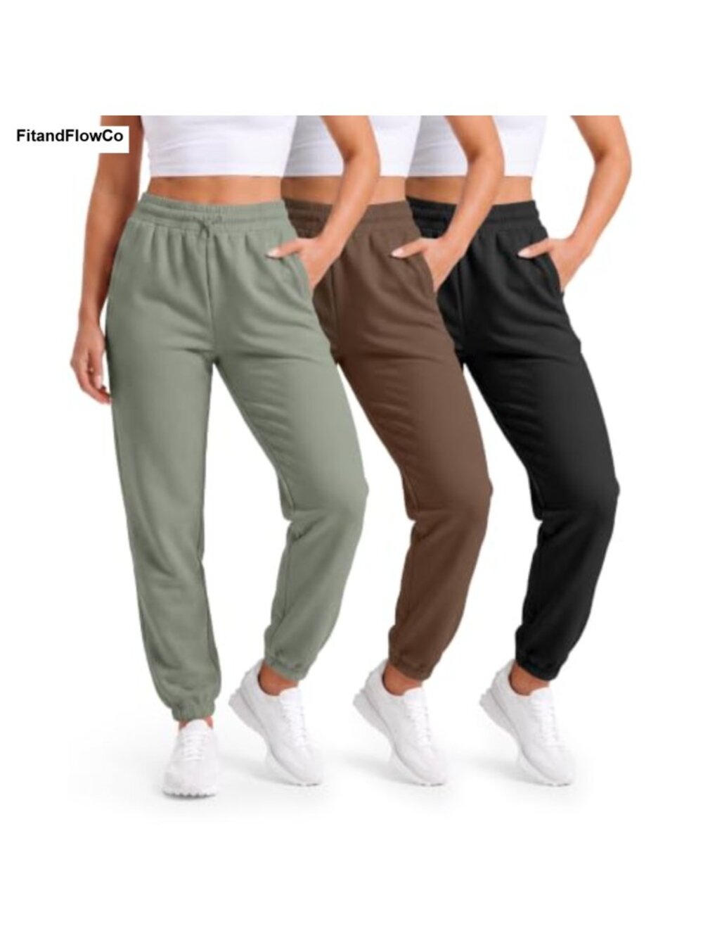 3 Pack Women's Fleece Sweatpants Relaxed Cuffed Joggers Zipper Pockets